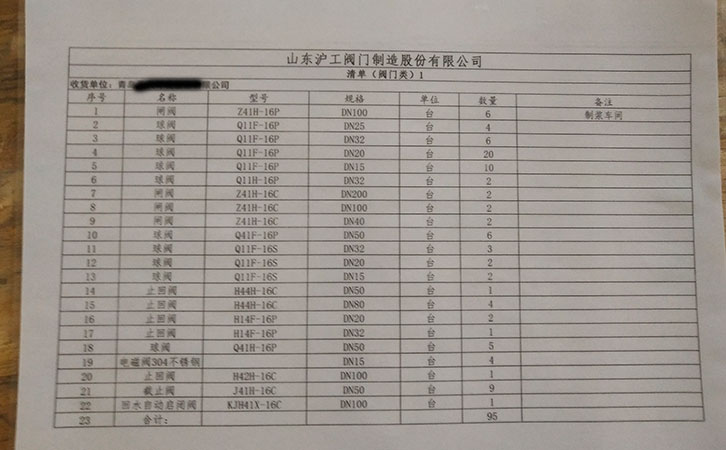 閘閥、球閥、止回閥發(fā)貨清單